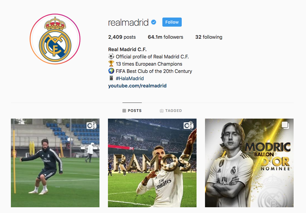 Real Madrid Instagram Profile